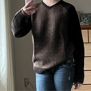 Brown Patterned Knit Sweater:
